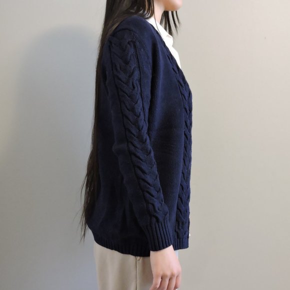 Banana Republic Dark Blue Cotton Cashmere Sweater Cardigan w/ Braided Details - Picture 5 of 11